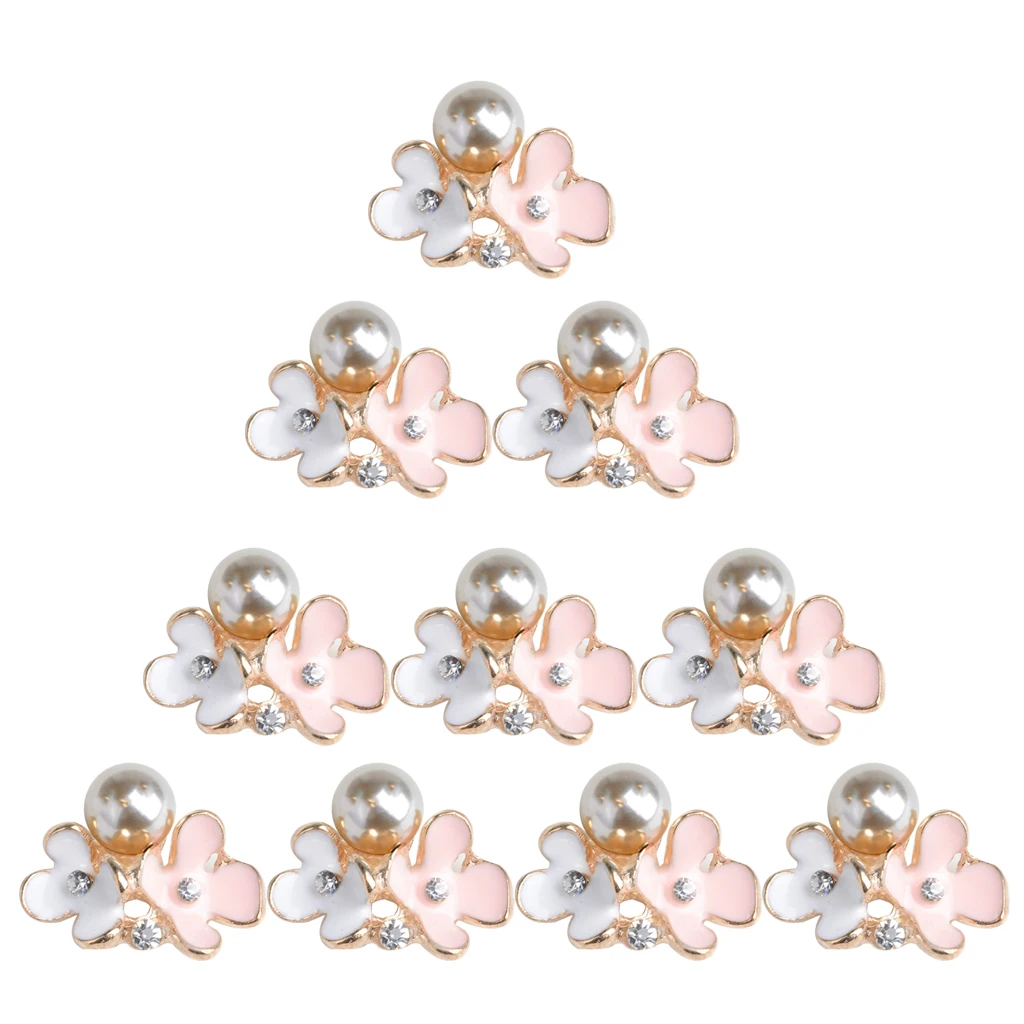 10X Pearl Flowers Buttons Flatback Embellishment for Wedding Bouquet Making Card Dress Decor DIY Headband Hair Bow Accessories