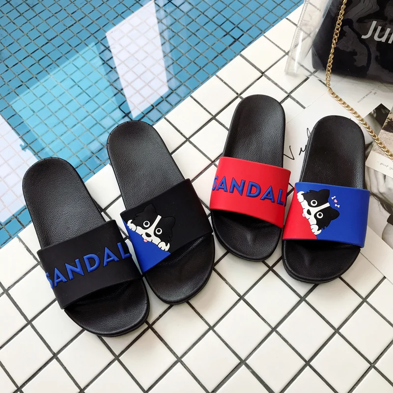 

Summer home cartoon animal Slippers women beach slides non-slip lovers unisex slippers men non-slip bathroom flip flops flats