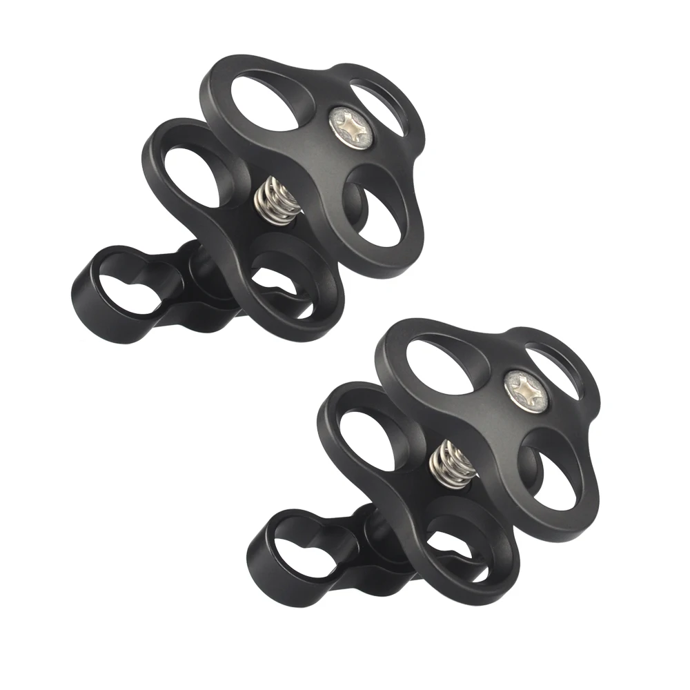 

MINIFOCUS 2 Pack Triple 1'' Ball Clamp 3 Mount Hole Clip Adapter for Diving Underwater Arm System Diving Tray GoPro LED Light