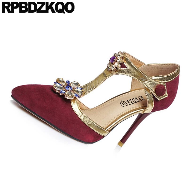 Женские Стразы scarpin jewel замшевые Цветочные женские туфли на высоком каблуке с