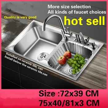 Cheap Free Shipping Standard Kitchen Sink Big Double Groove Stainless Steel Hot Sell 72x39/75x40/81x43 CM