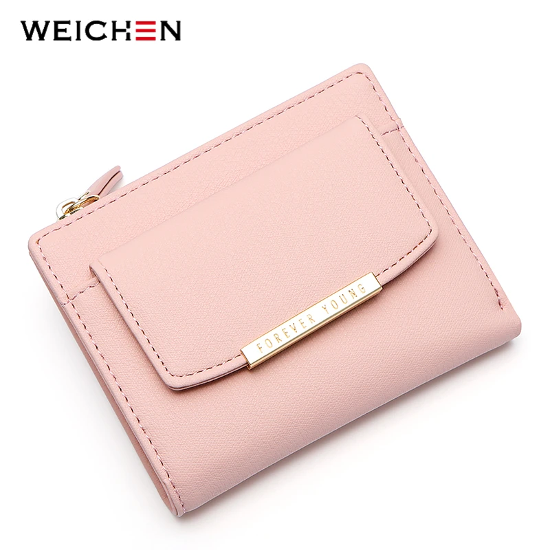 

WEICHEN 2018 New Designer Small Wallet Women Pink PU Leather Coin Purse Card Holder High Quality Short Ladies Wallets Female