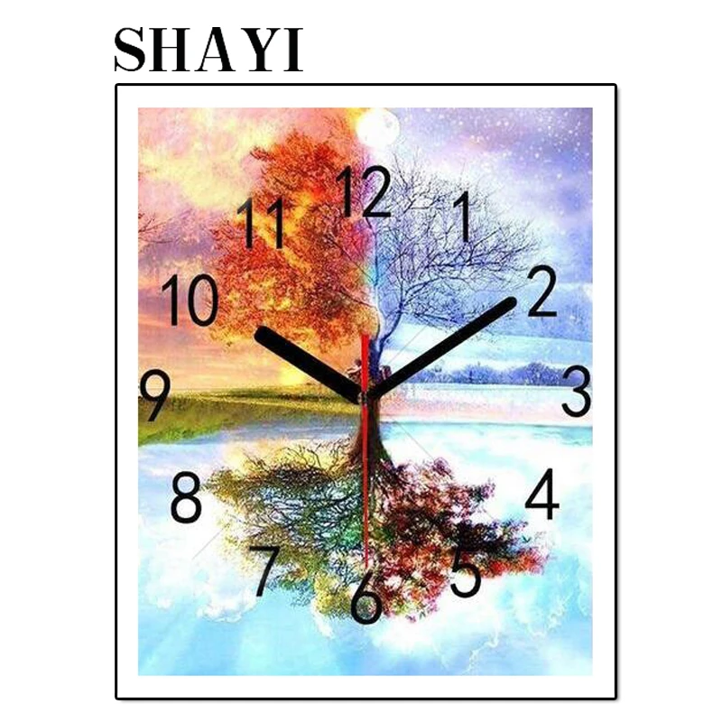 

Diamond Painting Lands cape Tree Clock 5D Diy Diamonds Embroidered Rhinestone Cross Stitch Embroidery Wall paper.LUOVIZEM L170