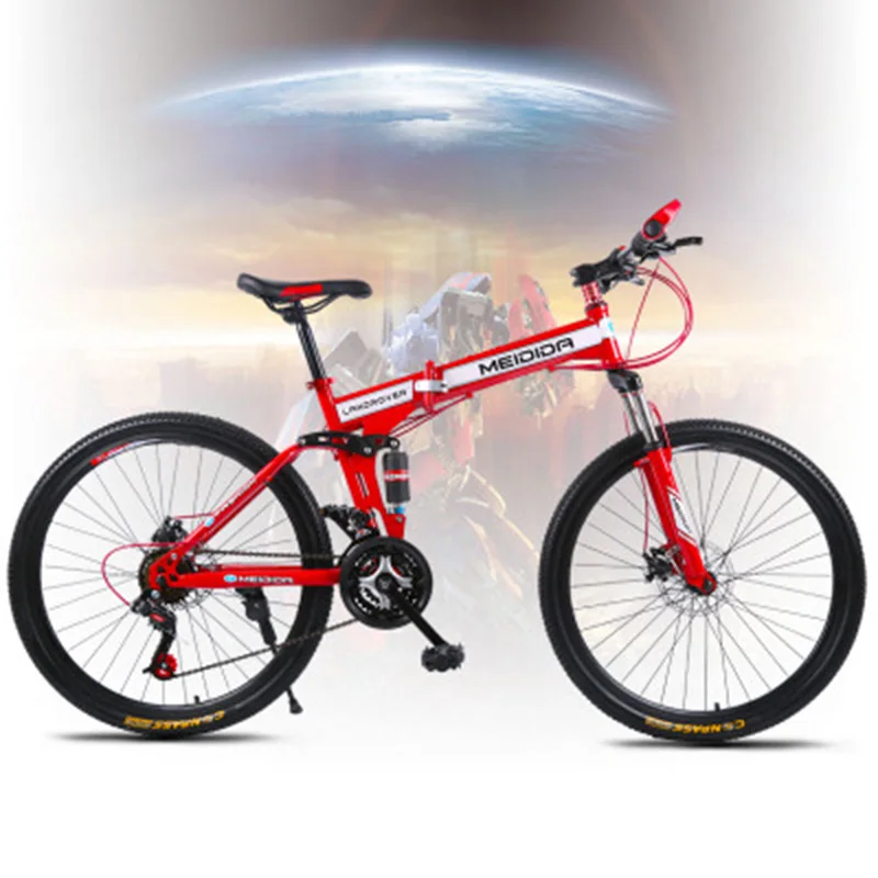 Высокоуглеродистая сталь Материал 26 дюймов двойной дисковый тормоз велосипед складной велосипед мужчины и женщины взрослый беговой горный велосипед - Цвет: red