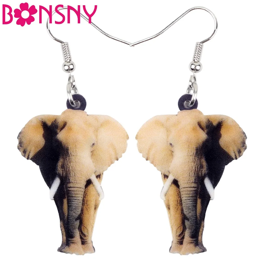 Bonsny Acrylic Standing Jungle Elephant Earrings Big Long Dangle Drop Fashion Jewelry For Women Girls Ladies Teens Accessories | Украшения