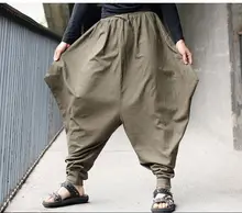 Бесплатная доставка мужчины японский самурай брюки Boho свободного покроя низкий падения промежность широкий брюки белье гарем багги хакама штаны mp11