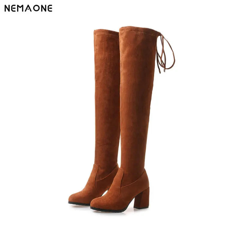 

New high Heel over the knee high women boots lace up ladies party dress wedding shoes woman large Size 43