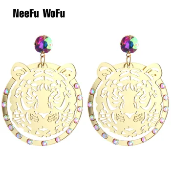 

NeeFu WoFu Drop Tiger Head Earrings Rhinestone Resin Big Earring Large Long Brinco Ear Oorbellen Christmas Gift