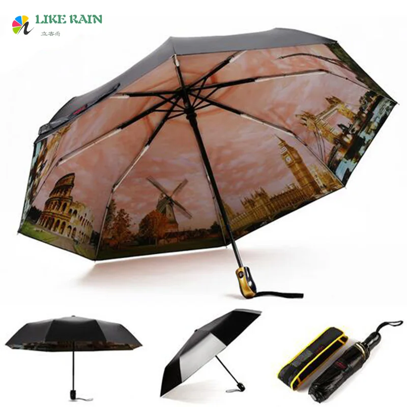 

LIKE RAIN Brand Painting Beach Umbrella New High Quanlity Automatic Men Umbrella Sun Parasol Rain Women Umbrella UBY05