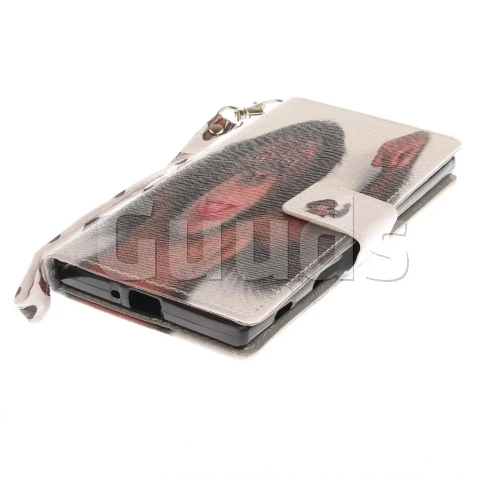 Cute Monkey Hand Strap Leather Wallet Case for Sony Xperia XZ