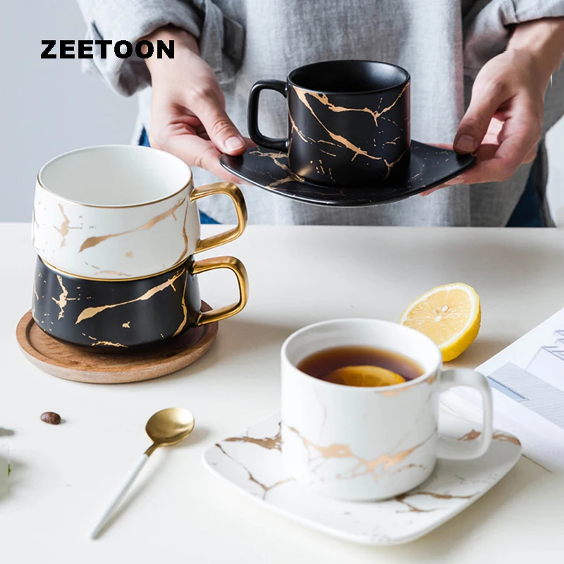 

120ml-400ml European Style Ins Outline In Gold Ceramic Coffee Cup Modern Drinkware / Milk Juice Cups Afternoon Tea Handle Mug