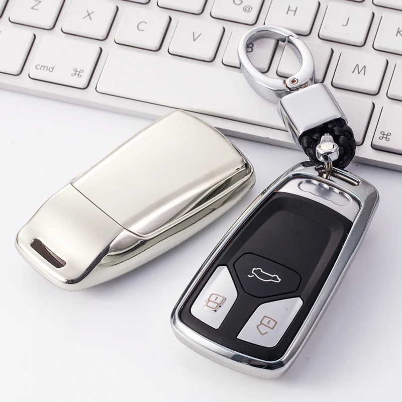 Мягкий ТПУ защитный чехол для ключей для AUDI A4L A4 B9 Q5 Q7 TT TTS TFSI A5 S5 8 S брелок Хрустальная цепочка - Название цвета: B-Sliver keychain