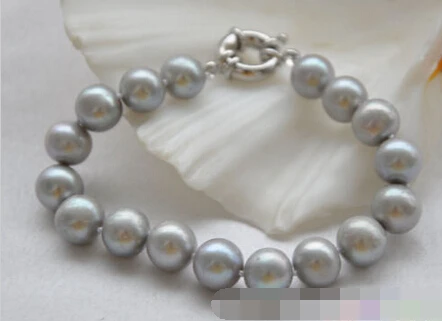 

free shipping 01372 gray round freshwater cultured pearl bracelet