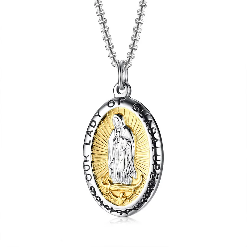 Our Lady of Guadalupe, ожерелье с кулоном Девы Марии из нержавеющей стали, медаль для мужчин и женщин, ювелирное изделие, подарок 24 дюйма