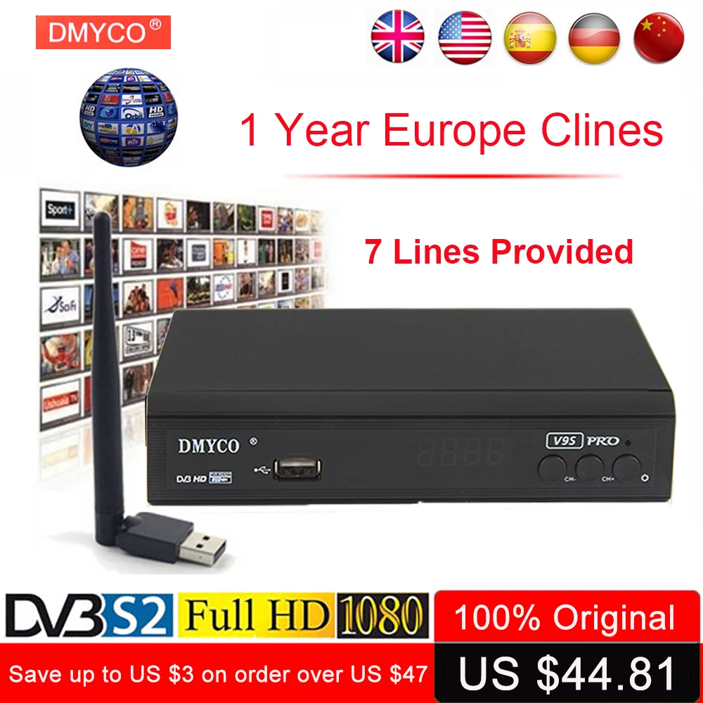 

Original TV Satellite Receiver DVB-S2 DLNA LNB TV Tuner FTA Receptor Add 1 Year HD Spain Poland Europe Server TV Receive Decoder