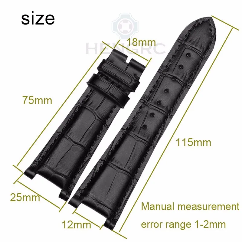 HENGRC роскошный ремень для часов из натуральной кожи 25*18 мм коричневый черный ремешок для часов PP без пряжки аксессуары