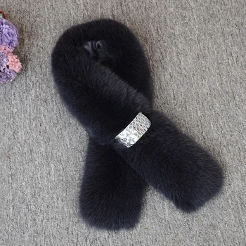 

Real Fox Fur Women Winter Fashion Scarves Warm Scarf Fake Shirt Collar Lady Elegant Temperament Accessories Shawl TKS005-black