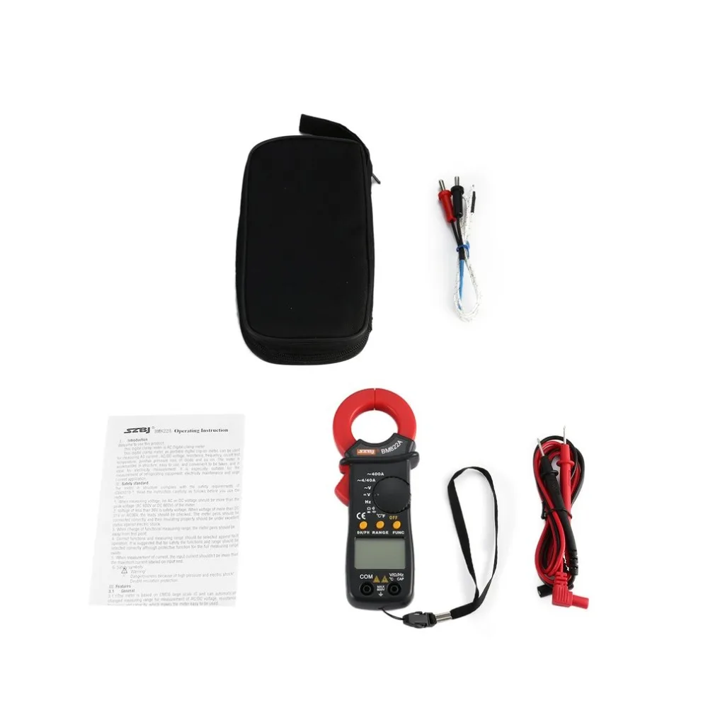 

SZBJ BM822A Digital DC/AC Clamp Meter Multimeter Volt Amp Ohm Diode Temp Capacitance Tester Handheld Ammeter Tester