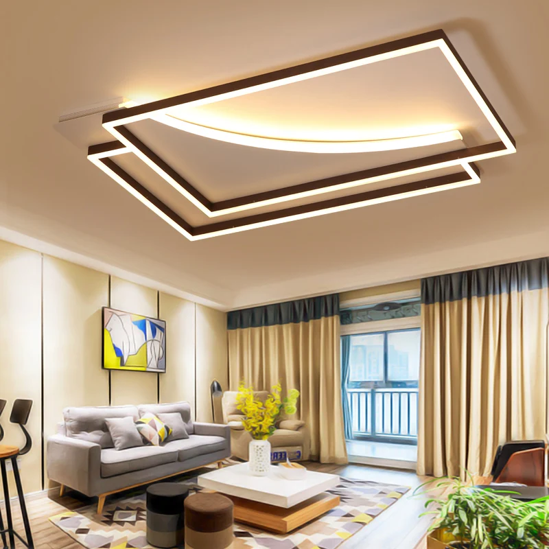 

DIY Coffee White Finish Rectangle Modern Led Ceiling Lights For Living Room Bedroom Study Room Ceiling Lamp Fixtures