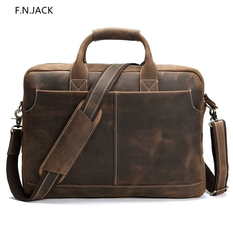 F. N. JACK кожаная мужская сумка через плечо, ретро портфель, портативная деловая Компьютерная сумка через плечо для мужчин, сумки, сумки-мессенджеры