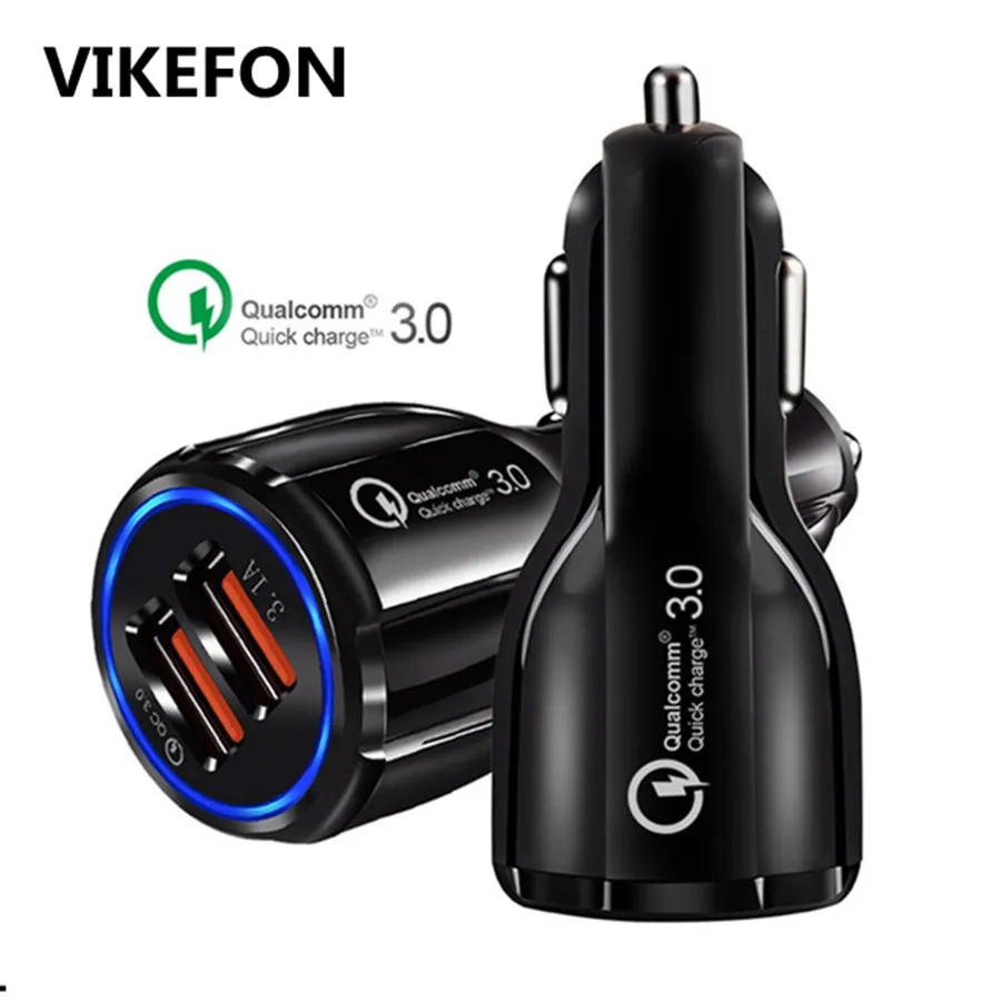VIKEFON شاحن سيارة USB سيارة-شاحن سريع تهمة 3.0 2.0 شاحن الهاتف المحمول المزدوج USB شاحن سيارة لجميع هاتف لوحي سريع الخ