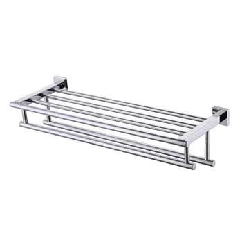 

Bathroom Bath Towel Rack with Double Towel Bar 24-Inch Wall Mount Shelf Rustproof Stainless Steel Polished Finish, A2112