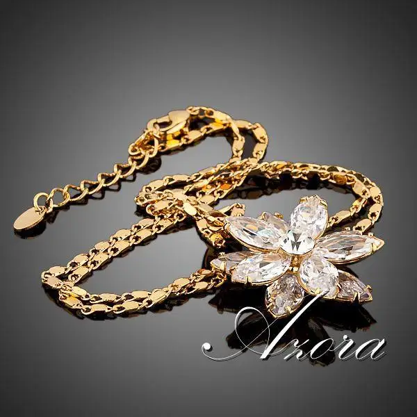 AZORA Sunflow дизайн золото цвет золото Австрийские кристаллы Stellux проложили кулон ожерелье TN0003