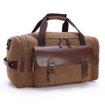 

Vintage Canvas Leather Men Travel Bags Carry on Luggage Bag Men Duffel Bags Travel Tote Large Weekend Bag Overnight Male Handbag