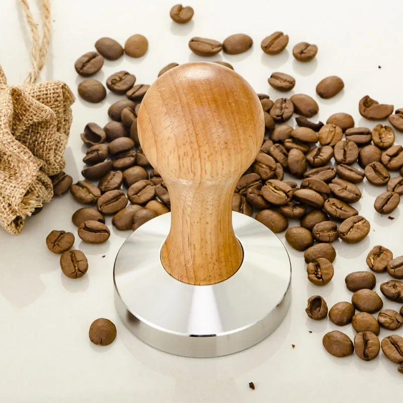 

12pcs/lot Coffee Espresso Tamper Wooden Handle 58MM Stainless Steel Coffee Bean Pressure Powder Hammer Flat Base ZA4426