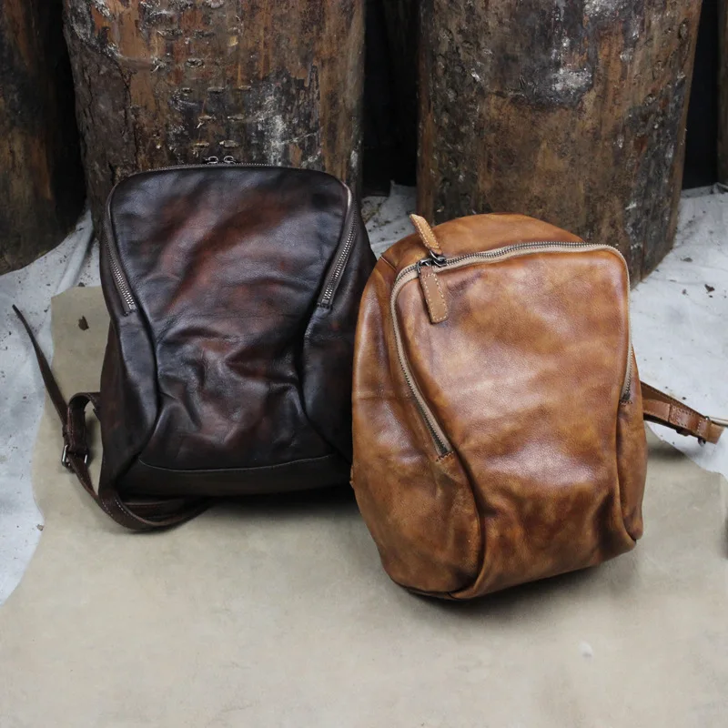 

New Design Original Retro Brown Unisex Men Women Vintage 100% Guarantee Real Genuine Cow Leather Laptop Backpack Travel Bags