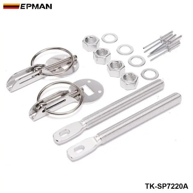 Kit Verrou à Goupille Pour Capot De Voiture – 2 Pièces (argent Et Noir), Aluminium CNC, Diamètre 6 Cm | Style Racing, Fixation Par Adhésif, Universel