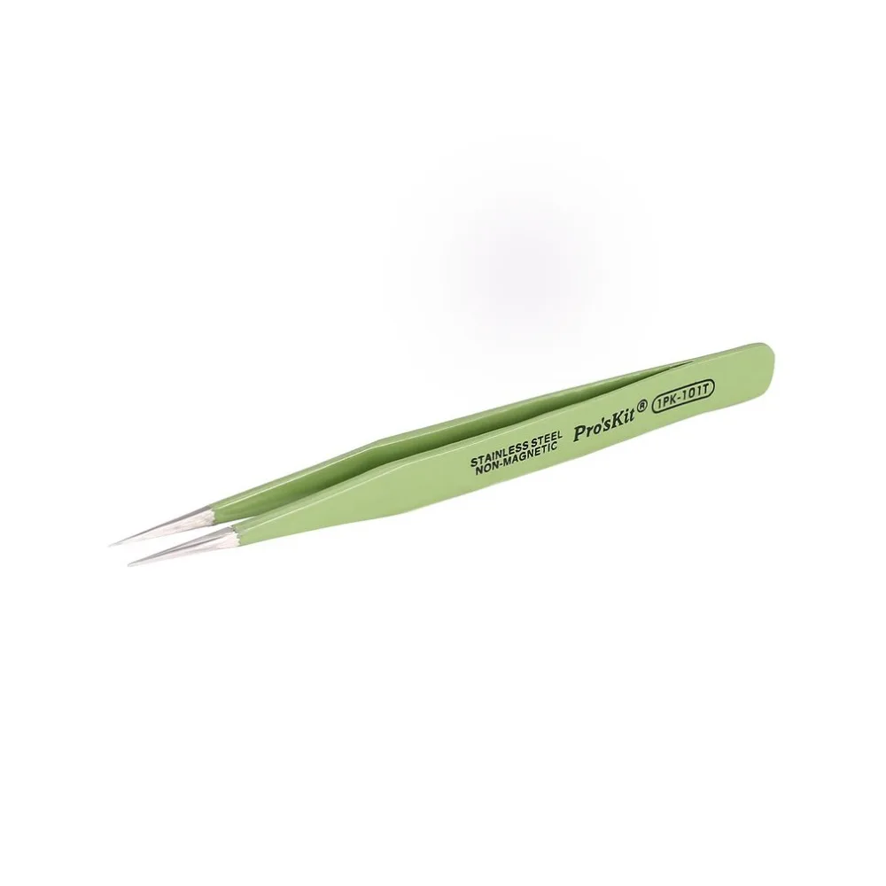 

Proskit 1PK-101T 120mm Insulated Tweezer Non-magnetic Anti-static Round Cuspid Straight Tweezer For Soldering Station