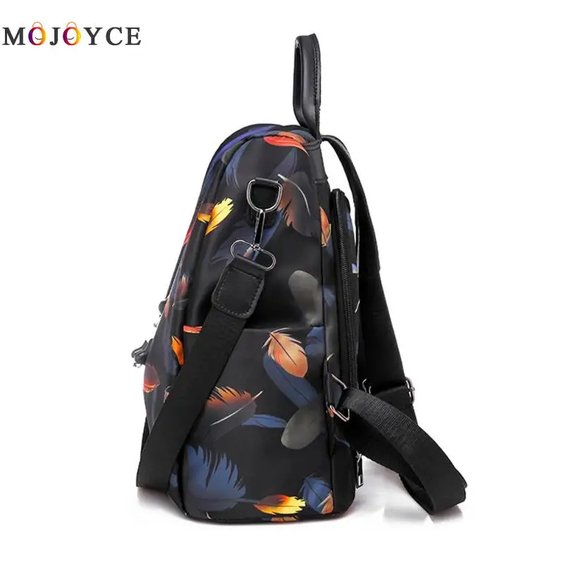 Противоугонный женский рюкзак с красочным принтом перьев для путешествий из ткани Оксфорд школьный рюкзак модный женский рюкзак