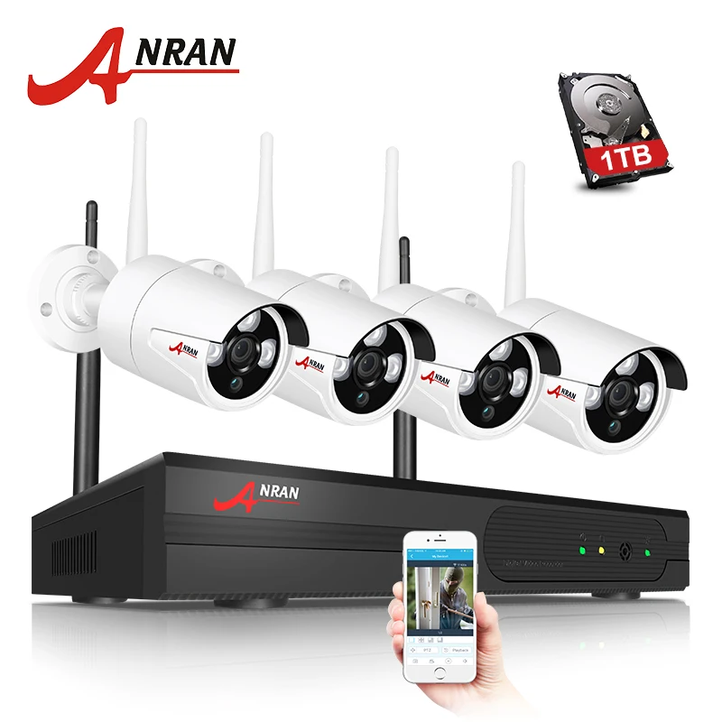 

ANRAN Plug and Play P2P 4CH 960P NVR Wireless Array IR Outdoor Day Night Video 1.3MP WIFI IP Camera Security System Hard Disk