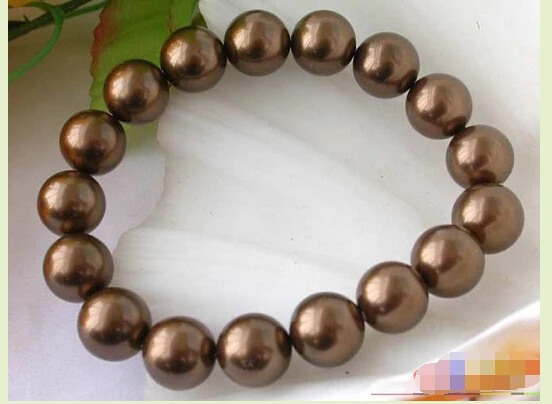 

8" 12MM COFFEE SOUTH SEA SHELL PEARL BRACELET@^Noble style Natural Fine jewe FREE SHIPPING