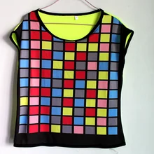 Новая мода для женщин CPophing хип-хоп Топ для танцев женский джаз Ds костюм Одежда для выступлений красочные клетчатые футболки с коротким рукавом