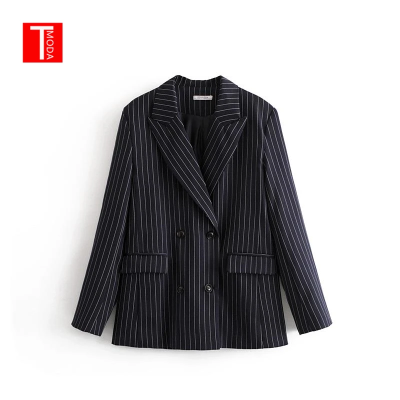 

Elegant Spring Dark Blue Blazer Women Office Lady Striped Blazer Split Long Sleeve Jackets Work Blazers Feminino mujer 2019