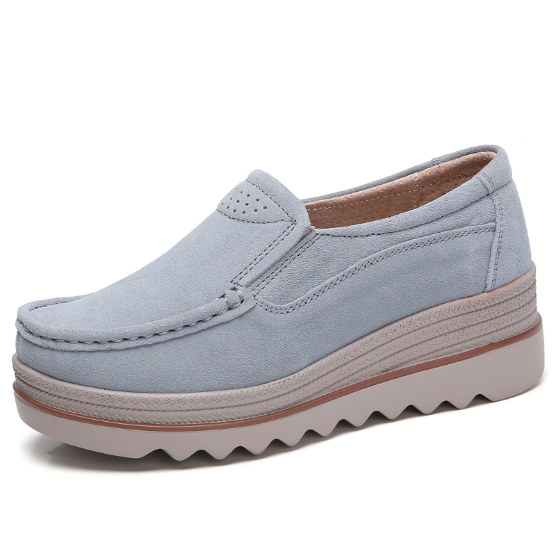 Г., осенняя женская обувь на плоской платформе Кожаные Замшевые кроссовки без шнуровки, легкие женские мокасины, Chaussure Femme, 8338 - Цвет: 3088 Grey