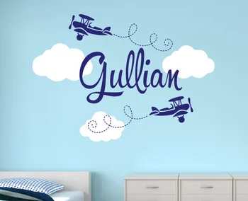 

Customize Name Airplane Large Wall Decals For Boys Bedroom Kids Room Nursery Wall Art Stickers Baby Name Wall Decals JW027