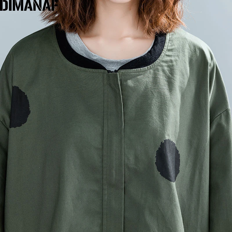 DIMANAF Women Jacket Coat Big Sizes Cardigan Zipper Female Clothes Loose Oversized Autumn Winter Outerwear Print Polka Dot 2018 DIMANAF Women Jacket Coat Big Sizes Cardigan Zipper Female Clothes Loose Oversized Autumn Winter Outerwear Print Polka Dot 2018