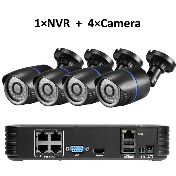 AZISHN 4CH POE камера безопасности системы 4 шт 720P пуля 48 В PoE IP камера+ 1080P POE NVR P2P HDMI система наружного наблюдения - Цвет: Бежевый