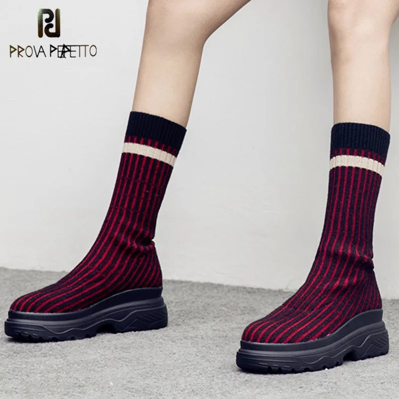 

Prova Perfetto 2018 Fashion Women Waterproof Socks Boots Mixed Color Woman Sneakers Casual Elasticity Wedge Platform Shoes Mujer