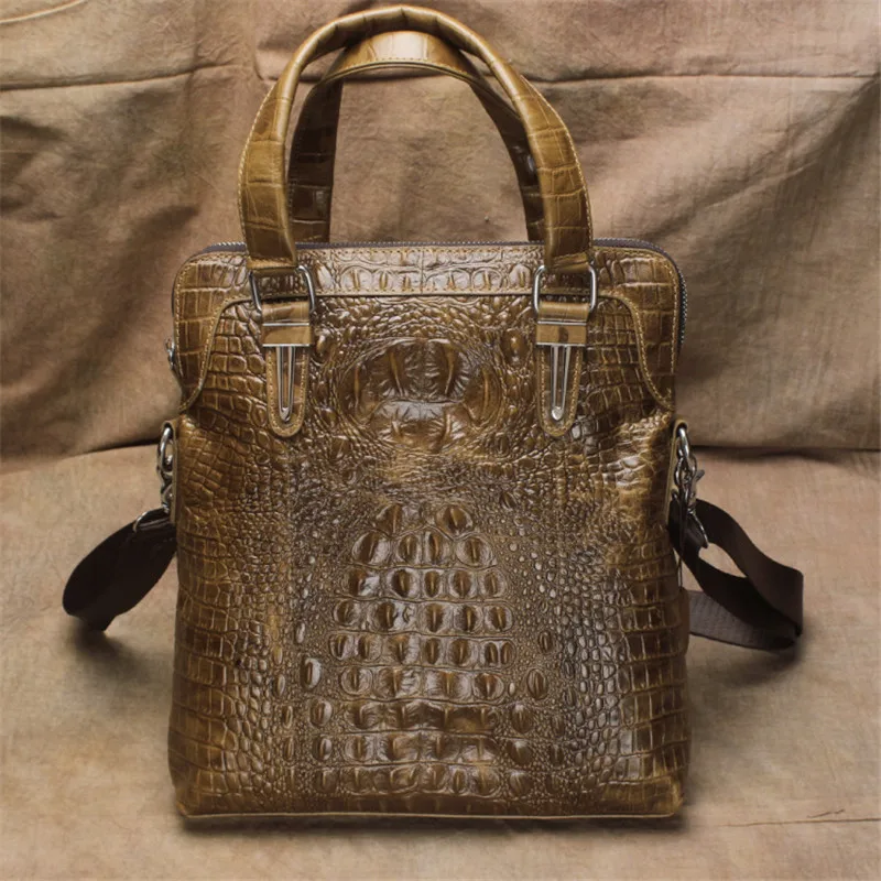 Men's handbags leather oil wax skin crocodile pattern shoulder slung
