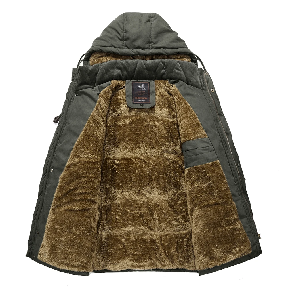 Мужская ветровка с карманами зимняя куртка плюс размер 6XL 7XL 8XL Толстая теплая парка флисовая меховая с капюшоном мужская военная куртка
