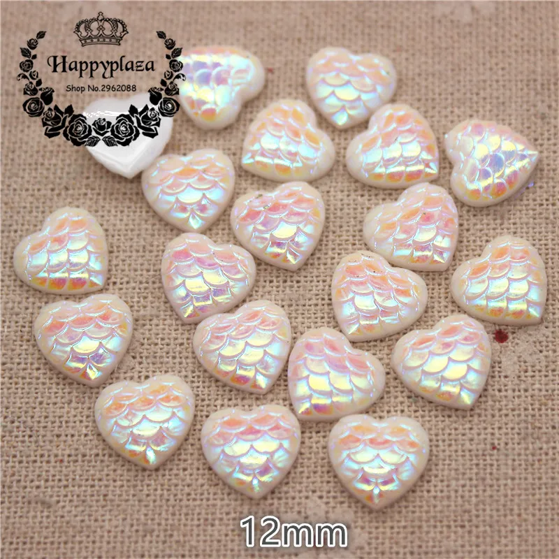 

12mm 100pcs Jelly White AB Resin Fish Scale Heart Flatback Rhinestone Cabochon Embellishment Scrapbook DIY Crafts