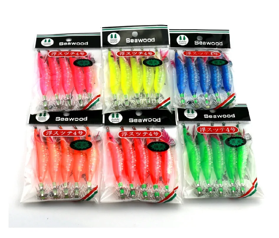 

Hot Sale 30pcs Squid Jig Fishing Lure 10cm 9.1g Luminous Wood Shrimp Lure Cuttlefish Sleeve Fishing Tackle Squid Explosion Hooks