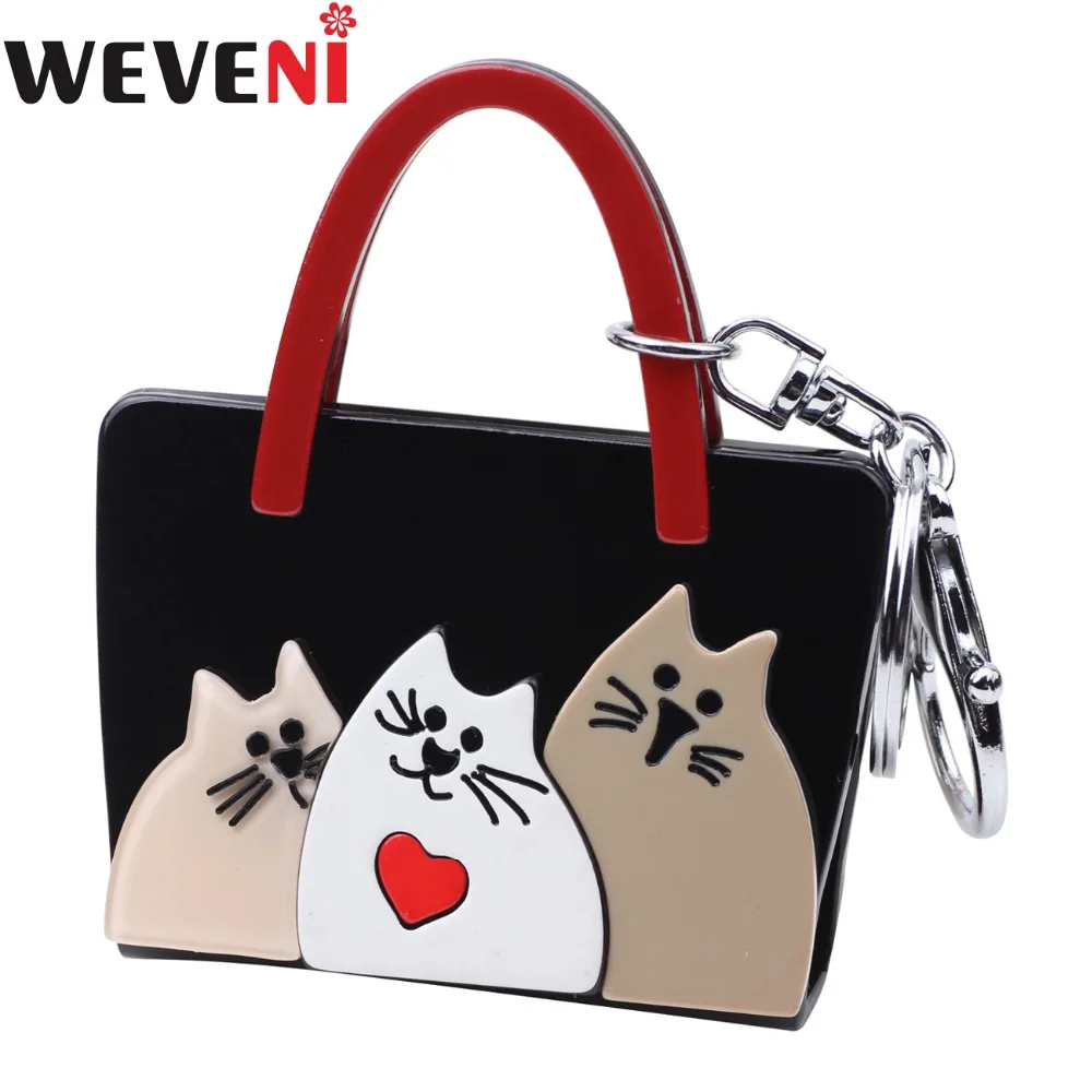 WEVENI оригинальный Кот котенок печать сумочка форма брелок кольцо для ключей