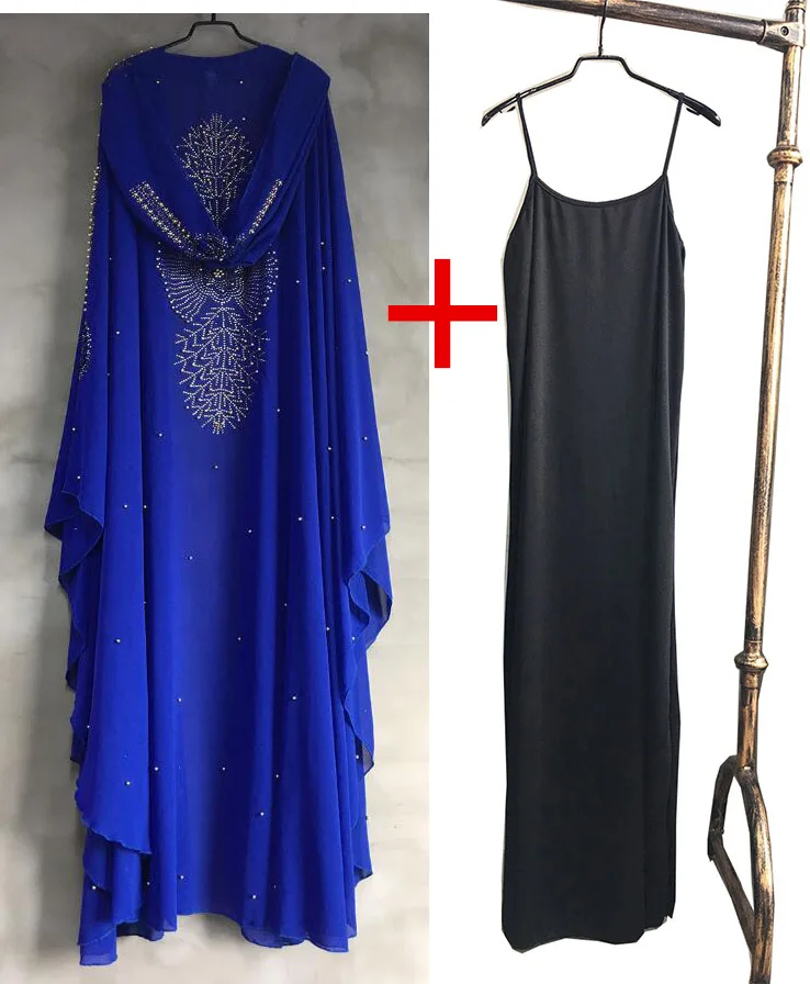 Супер размер, стиль, африканская Женская Дашики, модная, с бусинами, удлиненная накидка с капюшоном, длинное платье 837 - Цвет: blue Two pieces