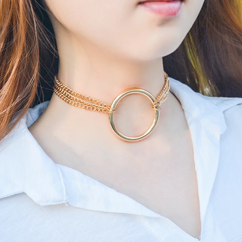 

IngeSight.Z Punk Style Circle Choker Necklace Medium Link Chain Necklace for Women and Girls Necklace Jewelry