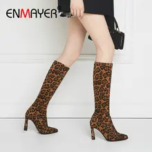 ENMAYER 2019 Winter Women Boots Stretch Faux Suede Slim Boots Mid-Calf Fashion Slip-On Thin Heels Flcok Shoes Women Size 34-43 цена ENMAYER 2019 Winter Women Boots Stretch Faux Suede Slim Boots Mid-Calf Fashion Slip-On Thin Heels Flcok Shoes Women Size 34-43 цены онлайн